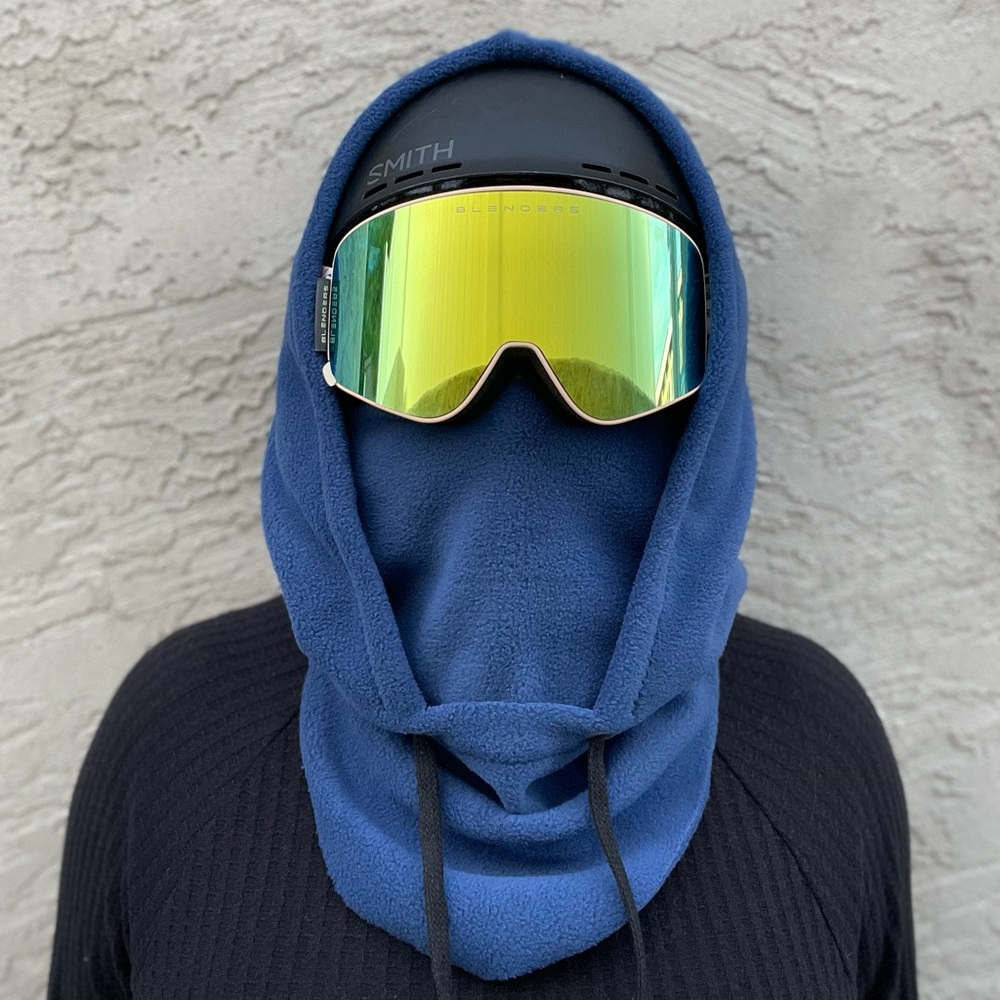 Blue Ski Hood - fits over the helmet, fleece hood, balaclava, snood